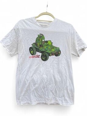 Gorillaz White Short Sleeve Graphic Tee - Green Camo Car Design
